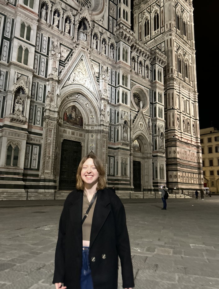 Brand smiles in front of duomo in Florence